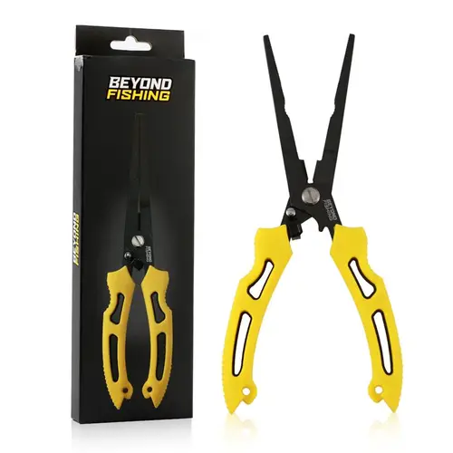 Beyond Fishing 8.5in Long Nose Pliers - Corrosion-Resistant Stainless Steel Hand Tool for Casual Anglers, with Braid Cutter, Secure Lock Hold, Lightweight Body, Serrated Blades, Comfortable All-Day Use, for Cutting Braided Line, Deep Hook Removal
