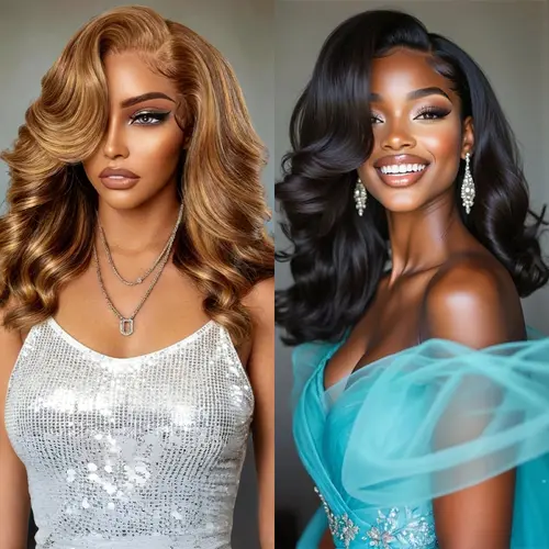 Ashimary Glueless Human Wig for Black Women, 250% Density 4x6.5 Lace Closure Body Wave Bob Wig, Pre-Styled Pull-Go Cap, Natural Brown & Blonde Highlight Color, Beginner-Friendly Daily Glam Option