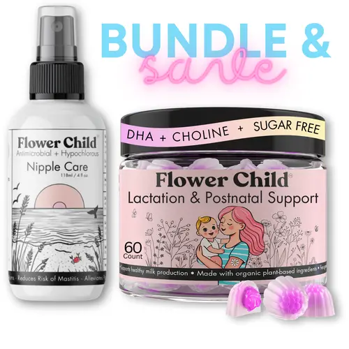 Flower Child Lactation Support Gummies & Nipple Care Bundle - Hypochlorous Spray for Hygienic Breastfeeding & Postnatal Care
