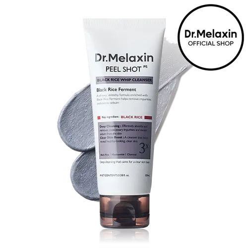 [Dr.melaxin Official] Peel Shot Black Rice Mochi Whip Cleanser 100ml formulated for blackheads, clogged pores, excess sebum, and dull skin