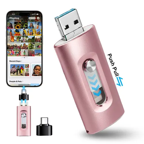 3-in-1 Flash Drive, High-Speed USB 3.0 OTG Pen Drive with Type-C Adapter for iPhones, PC and More Devices,Memory Stick Storage for Photos and Videos Backup #SummerVibes