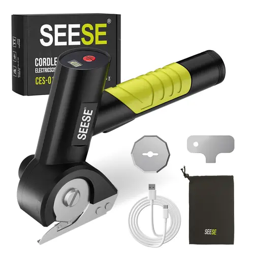 SEESE Cordless Electric Scissors, Rechargeable Cutter for Thin Cardboard, Carpet & Leather  Holiday gifts, Halloween gifts