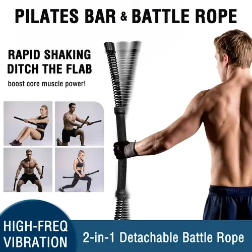 2-in-1 Ropeless Detachable Spliceable Battle Ropes & Fitbar Home Gym Kit - Portable Gym Equipment, Quiet Operation, Grip-Friendly Steel Handle, Compact Length Premium Material, Strength/Cardio Training for Fitness Enthusiasts, Cordless On-The-Go Use