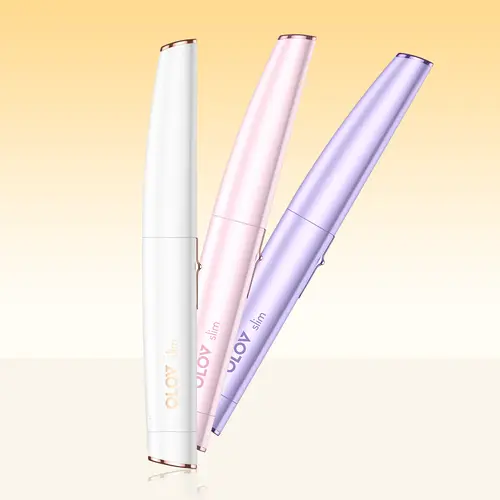 OLOV Women's Painless Electric Facial Hair Remover with Pivoting Head, Stainless Steel 2 Replaceable Peach-Trimming Blades, Smooth Removable Battery-Operated Groomer for Face, Bikini (White)