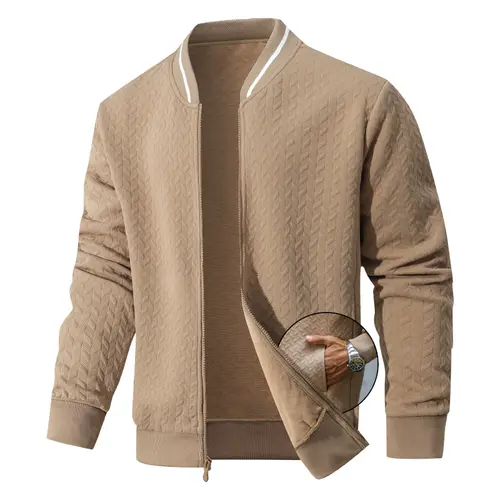 Zaitun Men's Lightweight Varsity Flight Bomber Jacket - Zip-Up Stand Collar, Casual Fall Winter Outerwear, Black & Beige, Long Sleeve, Plain Design, Menswear Tops, Medium - Coat jackets  for  men,summerwins,father'sdaygifts
