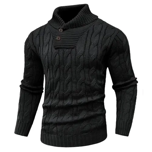 Zaitun Men's Large Fitted Knitwear Sweater - Casual Stand Collar Long Sleeve Men's Clothing, Chunky Buttons, Stylish Polyester Blend Pullover, Fall Winter Wear, Easy to Pair with Jeans, Blend of Fashion and Practicality, Casual Elegance