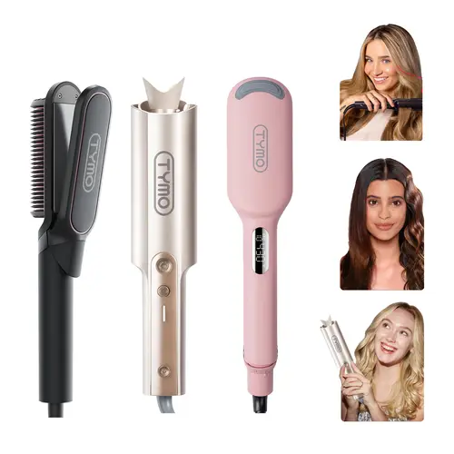 [Live Only] TYMO Professional Hair Styler Bundle - FLIPRO Straightening Comb, CURLPRO PLUS Automatic Curler & ROVY Waver - Ceramic Coated, Dual Voltage, Built-In Timer, Anti-Frizz, Bouncy Blowout, Travel-Friendly