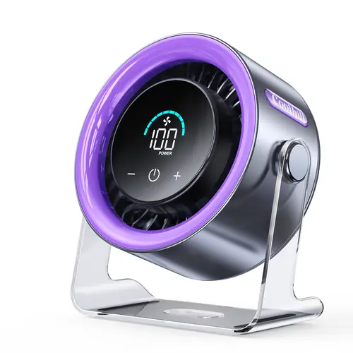 Coolhill Quiet Cooling Desktop Fan - 100 Speeds, 120° Adjustable Tilt, Digital Display, Rechargeable Lithium Battery, Wall-Mounted Air Circulator, White Noise, Mini Portable, Type C, Desk Accessory, Cool Office Stuff, for Bedroom Home Office Travel