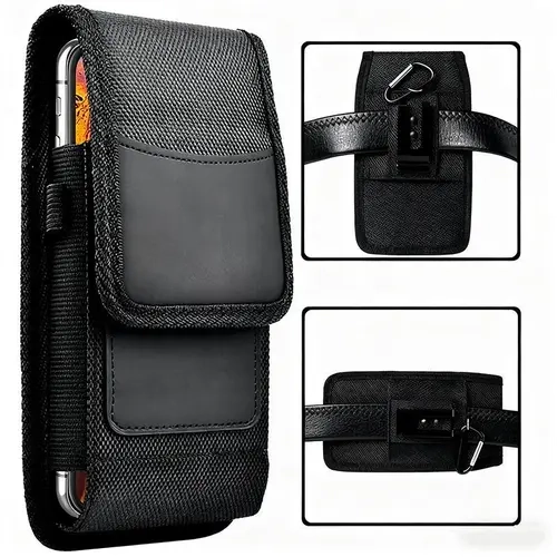 Men's Waterproof Nylon Tactical Pack Waist Bag Holder - Comfortable Zipper Belt Bag, Synthetic Skin, Wallet Cover, Belt Loop, Pen Slot, Organizer, Bump Buffer, Scratchproof - Fits Samsung Galaxy, Motorola Phones - Travel, Hiking Use