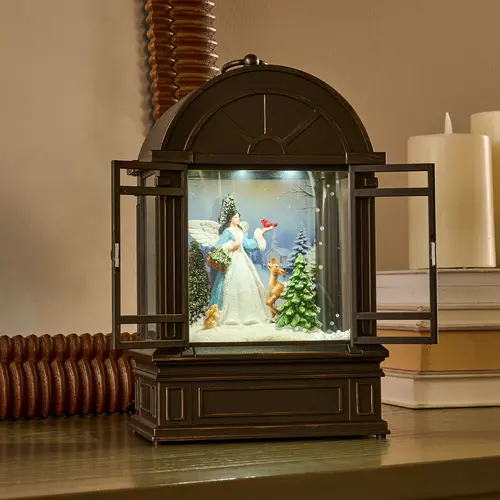 Christmas Time Reflections Illuminated Snowing Lantern by Valerie