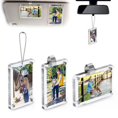 Joytutus 1 Set (2 Counts) Acrylic Magnetic Clip-On Car Sun Visor Photo Holder, 2.36in x 3.54in Universal 2 Visor Frames, Horizontal-Vertical Display, Easy Swap, Long-Lasting Clarity, Road Trips Accessory, Personalized Gift for Car Lovers