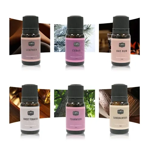 6x10ml Scented Aroma Oil Set - Candle Ready, Diffusion Use Home Fragrance Oils with Cedar, Sandalwood, Bay Rum, Teak, Leather Scents