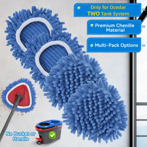 Chenille Duster Replacement Heads for O-Cedar Rinse Clean 2 Tank System 2025 Unique Design Turn Mop into Long-Handle Duster Dry Cleaning Trap Pickup