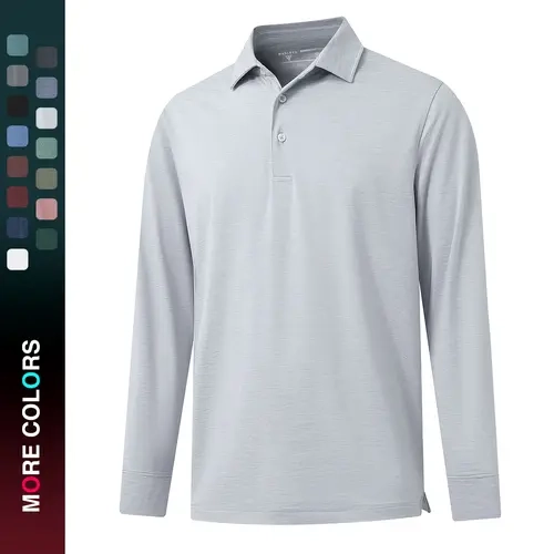 MAELREG Men's Golf Polo Shirt Long Sleeve Performance Dry Fit Moisture Wicking Heather Collared Casual Sports Top