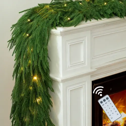 6FT Pre-lit Glow Real Touch Artificial Norfolk Pine Garland with Lights, Christmas Aesthetic Doorway Garland for Fireplace, Entryway & Front Door Festive Home Decorations, Doorway Garland For Christmas