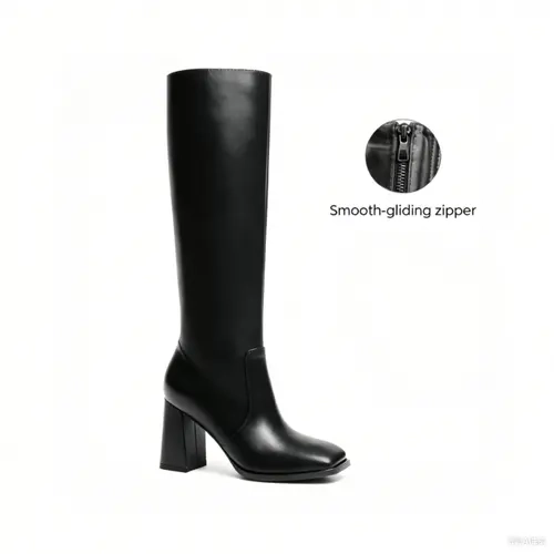 Dream Pairs Women's Knee-High Footwear Boots - Modern Square-Toe, 3.35in Chunky Heel Style, Slip Resistant Tread, High-Quality Material, Smooth-Gliding Zipper for Work & Daily Elegance