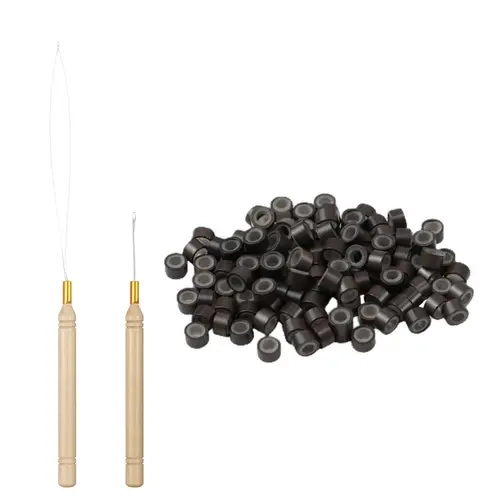 LaaVoo Unisex Butterfly Weft Hair Extensions Tool Pack - 80 Pieces Silicone Lined Braiding Beads (Black Only), Loop Threader, Easy Installation & Removal, Braids Hairstyles, Haircare Styling Accessories