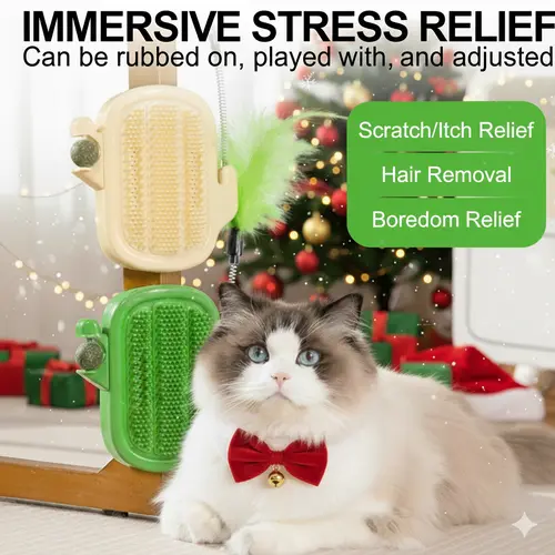 3-in-1 Soft Plastic Cat Corner Groomer with Catnip - Grooming Supplies, Itchy Face Scratcher, Trimming Tool, Hair Removal Massage Comb, Table Leg/Cabinet-Mountable Universal Fit, Chin & Cheek Targeting, Stress Relief, Easy Setup, Indoor Cats Entertainment