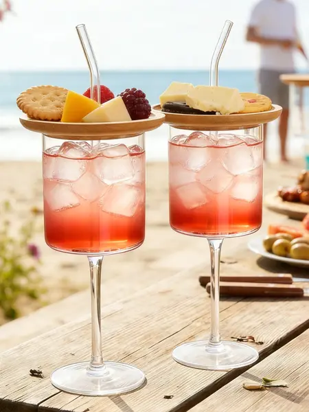 Glass with Charcuterie Board and Straw Combo Cocktail Champagne Wine Tasting Appetizer Snack Plates for Hosting Holiday Gatherings Girl's Night Summer Vibes