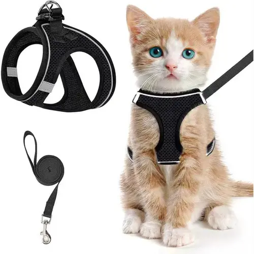 Escape Proof Cat Harness & Leash (≤13 lbs)Adjustable Reflective Soft Mesh Vest for Easy Safe Walks with Leash Included,summerwins