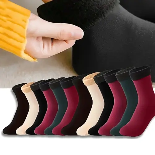 Women's Fall Winter Thick Fleece Warm Mid-Calf Socks Set, Thickened Warm Socks, 4/8/10/20/40 Pairs, Sporty Style, Floor Snow Socks, Anti-Freezing