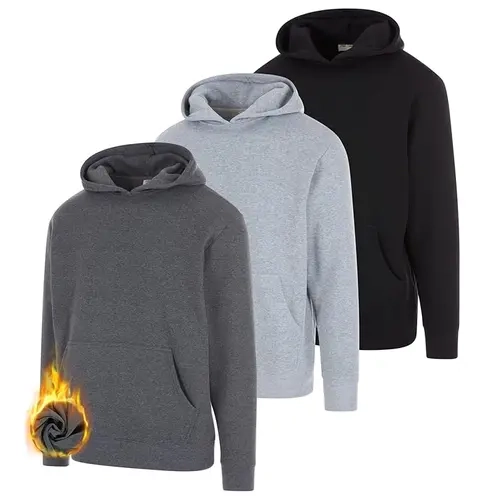 PURE CHAMP Men's 3-Pack Fleece Pullover Hoodies - Soft Warm Cotton Blend Sweatshirts, 4-Way Stretch Mens Hoodies with Kangaroo Pockets, Comfortable Regular Fit, Durable Anti-Pilling Fabric for Lounging & Layering, Fleece Hoodie
