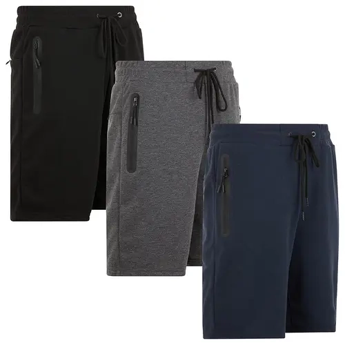 PURE CHAMP Men's 3-Pack Tech Fleece Athletic Gym Shorts - Lightweight Breathable Workout Shorts, Quick-Dry Mens Shorts with Zipper Pockets, Comfortable Stretch Fit, Durable Cotton Blend Fabric for Gym & Training, Athletic Short