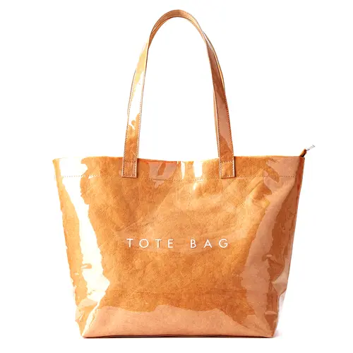 KALIDI Chic Aesthetic Women's Tote Bag - PVC+Kraft & Sand-Proof Waterproof Leakproof TPU Combo, Macaron-Style Vintage Synthetic Large Zipper Hobo, Double Handle Anti-Crease Casual Trendy Bag for Work, Daily Commute with Daily Elegance