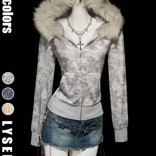 Women's retro collar camouflage print autumn and winter long sleeved regular hoodie