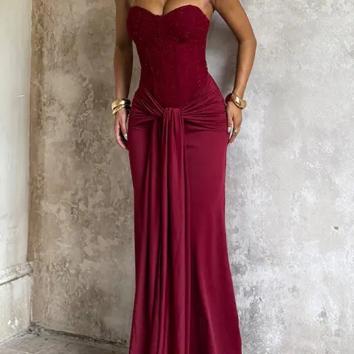 Elegant Strapless Corset Bodycon Long Formal Dress, with Ruched Detail, Perfect for Evening Prom Party