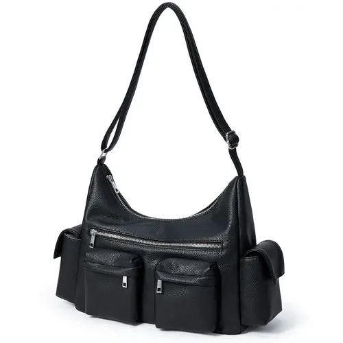 KALIDI Crescent Y2K Shoulder medium Bag Casual Vintage Punk Vegan Leather Purse Tote Zipper Pockets Hobo Women's Crossbody Bag Work Travel  cross-body Satchel christmas gift