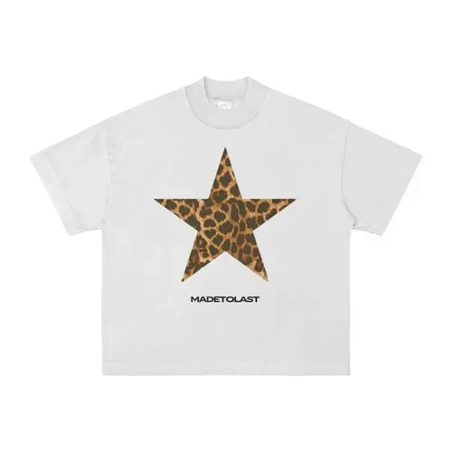 Men's Heavy 230GSM Cotton Oversized Vintage Acid-Wash Streetwear Tee - Short-Sleeve, Leopard Print, Star Motif, Anti-Pilling, Fabric, Menswear, Hip-Hop Style Hip-Hop T-Shirt Top