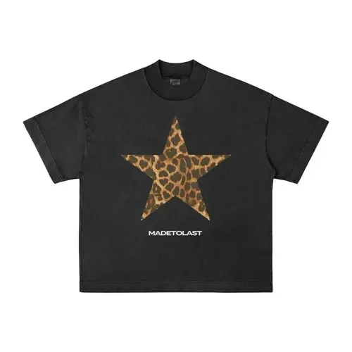 Men's Oversized Casual Graphic Tee - Vintage Acid-Wash Leopard Pattern, 230GSM Heavyweight Anti-Shrink Cotton Fabric, Short-Sleeve DTG Print, Made-to-Last Loud or Quiet Tee for Streetwear Clothes