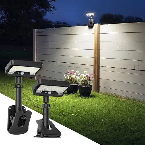 FabStyl 360° Compact Clip Solar Light - 500 LM PIR Motion Sensor, Dual Solar/Type-C Charging, 3 Smart Modes, Outdoor LED Lights, Adjustable, Water Resistant, Batteries Included, for Camping/Patio