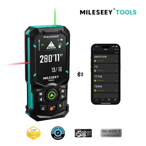 【FathersDayGift】MILESEEY S50 Green-Beam Laser Distance Measure,  400ft Range, Rechargeable Battery, P2P, Side-Aligned Laser Alignment, 2.4" IPS Backlit Display, Area & Volume Measurement, 8 Units, Indoor & Outdoor Use, Bluetooth App, Tools And Gadgets, Fa