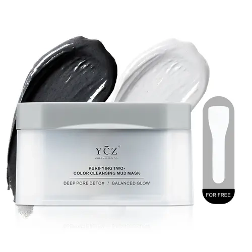 YCZ Purifying 2-Color Cleansing Mud Mask - Dual Clay Pore Detox Mud for Blackhead Care, Matte Shine Control, Cheek Hydrate Glow & Glow After Mask