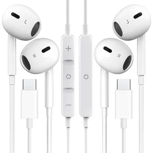 Type-C Wired Semi-In-Ear Headset with Volume Control, Mic, HiFi Stereo, Noise Isolation Solutions - Plug-In Earbuds for Gaming, Cellphones Including iPhone, Galaxy S23-S20/Ultra, Note 10/20, Pixel 7-4, OnePlus 9/8