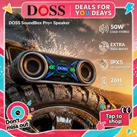 DOSS SoundBox Pro+ P400/P300 Bluetooth Wireless Outdoor Speaker - 50W/40W Full Range Stereo Sound System, Dual 25W Woofer Drivers, DSP Tech, 26H Playtime, 2 Batteries, USB Rechargeable Speaker, Black with Phantom Mirror Light Show fathersdaygif