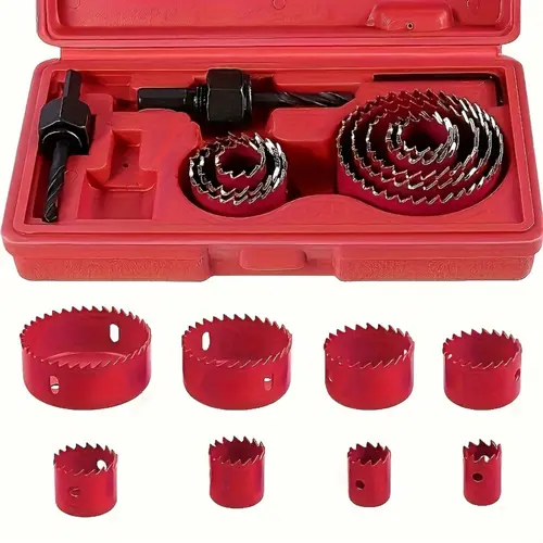 11-Piece Drill-Powered Rotary Multi-Tooth Hole Saw Kit, Durable Organized Tool Accessories with Fast-Mount Mandrel, Hex Key, 3/4"-2-1/2" Interchangeable Blades, Smooth-Cut Bits, Plastic Case for DIY Enthusiasts, Plumbing Precision Drilling