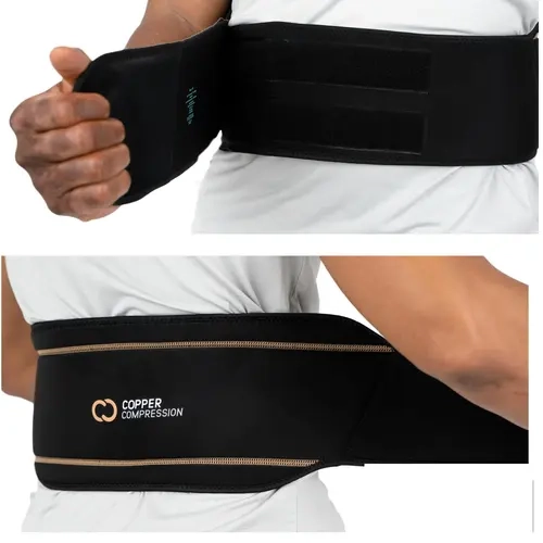 Copper Compression Copper Woven Dual Design Back Support Belt - Soft Lumbar Brace, Low Profile Adjustable Slim Dual-Strap Wrap for Men & Women, Posture Brace for Fitness, Hides Easily Under Tees, No Bulky Fit, Prop 65 Safe