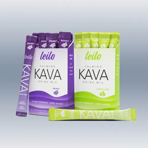 Leilo Kava Drink Mix – Berry or Lemon Lime | Non-Alcoholic Functional Relaxation Drink | 10 Stick Packs | Zero Sugar