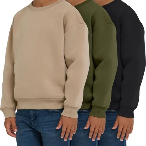 PURE CHAMP Boys' 3-Pack Crew Neck Athletic Fleece Pullovers, Soft Lightweight Breathable Sweatshirts, School Tops, Size S