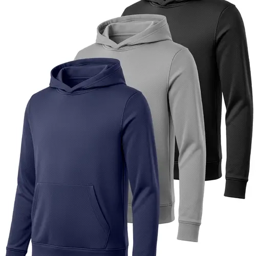 PURE CHAMP Boys' 3-Pack Lightweight Polyester Mesh Athletic Hoodies, Quick Dry, Fitted, Non-Restrictive Fit