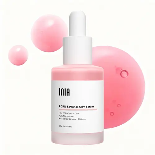 INIA PDRN + Peptide Brightening Serum for Adults - Niacinamide Boost, Salmon DNA Infused, Galactomyces Ferment Filtrate, Sensitive-Safe, Moisturizing, Tone-Evening, Easy Glide Serum Texture, Layerable with Sunscreen & Makeup, All Skin Types Suitable