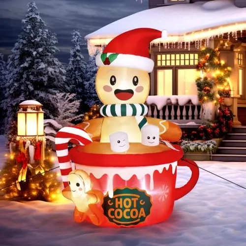 6ft Plug-Powered Warm Gingerbread Man Ornament LED Light - 5 LEDs, 15W Hangable Cup Drawstring Bag, Christmas Decorations Party, Garden Patio Decoration, Gingerbread Christmas Decor