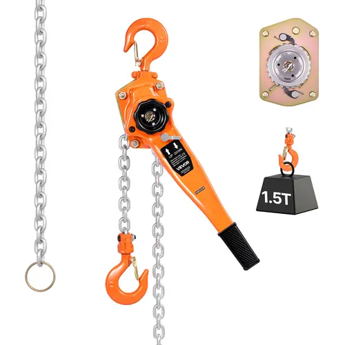 【toolupgrade】VEVOR Manual Lever Chain HoistTools and Gadgets1-1/2T 3300LBS Capacity Heavy Duty Come Along10FT Lift G80 Alloy Steel ChainDual Pawl Mechanical Brake360°Rotating Hooksfor Warehouse Construction, Tools And Gadgets