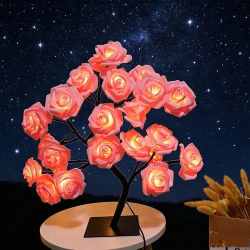 LED Rose Flower Tree Night Light - USB-Battery Powered Desk Lamp with Artificial Rose Bouquet, Colorful Lighting, Warm Decorative Lamp, Led Lights Bedroom, Romantic Gifts for Her, Gifts for Girlfriend, Rose-Tree Decor for Valentine's Day Home Use