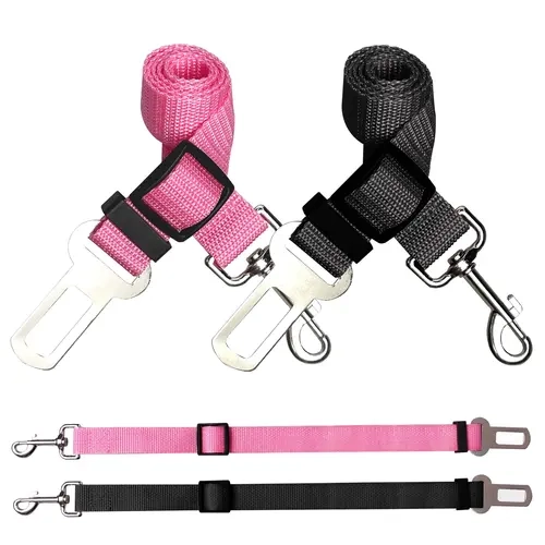 2-Piece Dog & Cat Small Car Headrest Safety Harnesses - Adjustable Body Strap, Seatbelt Attachment Buckle, Easy Installation, Universal Pet Travel Fit, Durable Clip