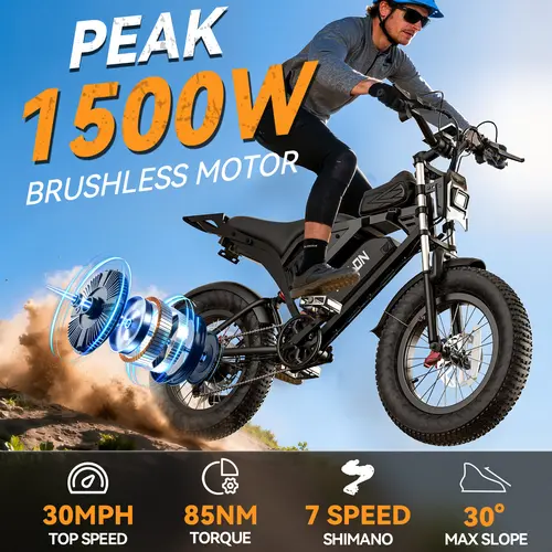 YOULON Electric Bike for Adults, 1500W Peak Brushless Motor 30MPH , 48V 23Ah Battery, 20" Fat Tire Ebike, Up to 50KM/H, 30° Climb,  7-Speed, Shock Absorption, Off-Road E-Bike with Long Range & All-Terrain Performance tiktokshopspringglowup tiktokshopsprin