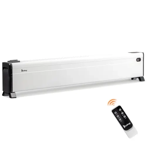 ZOKOP Electric Baseboard Heater (32/40/48 in Sizes, 47.24x4.9x9.3 in, 9.92 lbs) - 600W-1500W Power, 3 Heat Settings, Remote Control, Built-In Humidifier, 12H Timer, Tip-Over Switch, Child Lock, FCC, 120V/60Hz, 1-Year Warranty, for Indoor Bedroom Use